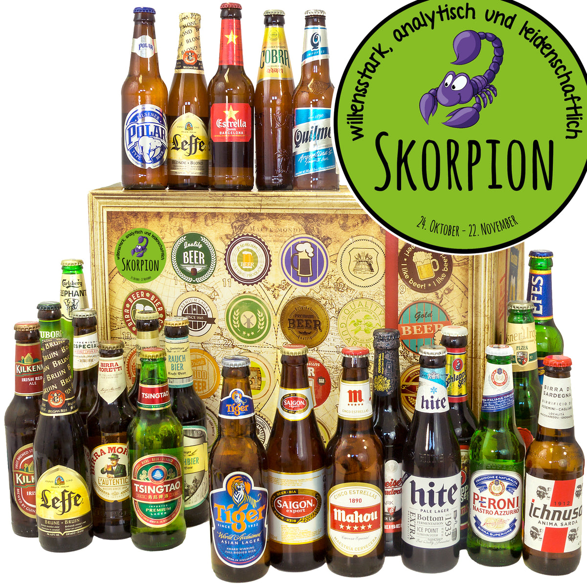 Sternzeichen Skorpion | 24 Spezialitäten Bier Weltreise | Bierpaket - monatsgeschenke.de