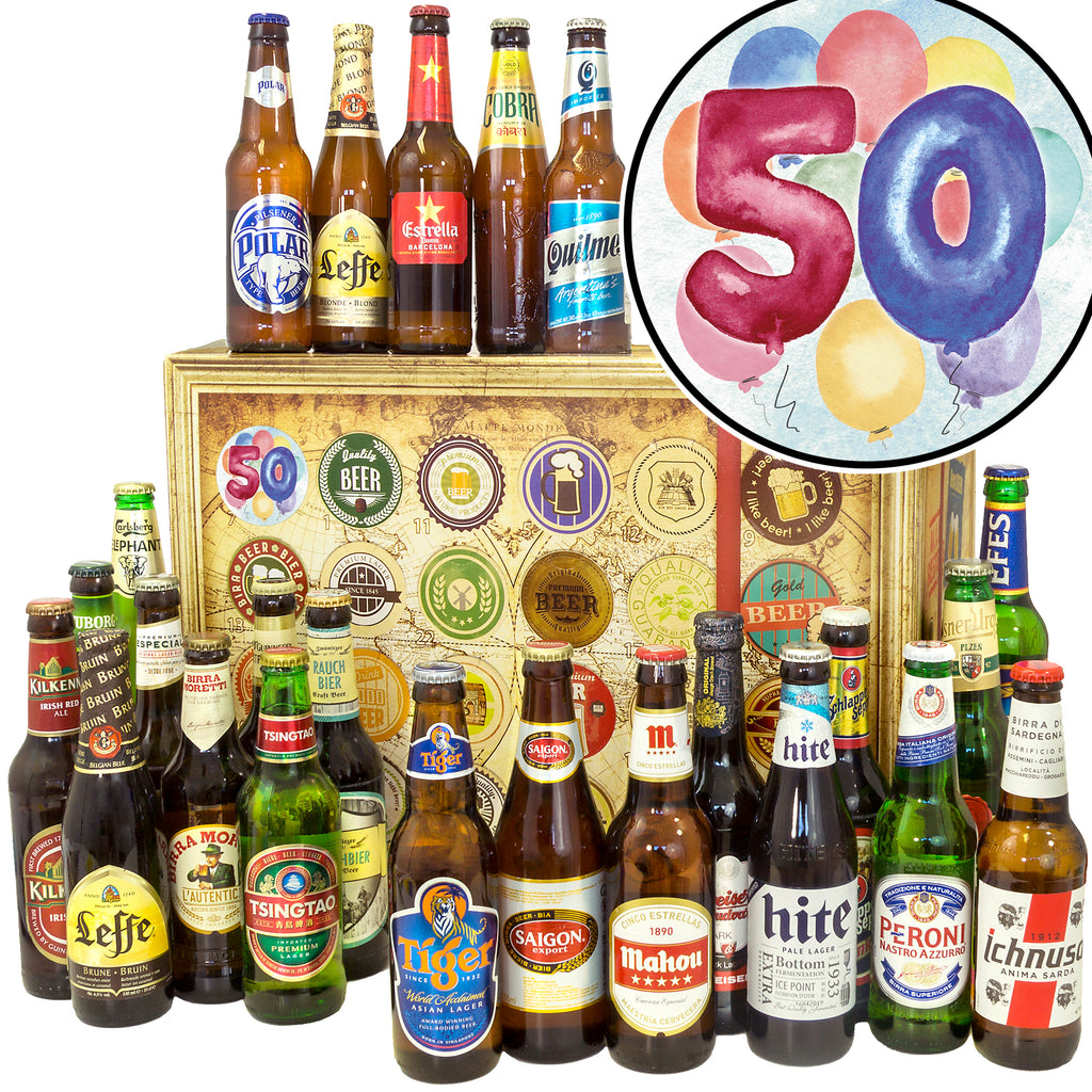 50. Geburtstag | 24 Spezialitäten Biere aus aller Welt | Bierbox