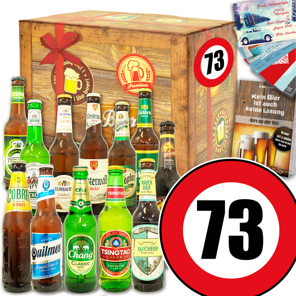 Zahl 73 | 12 Flaschen Bier Deutschland und Welt | Geschenk Box