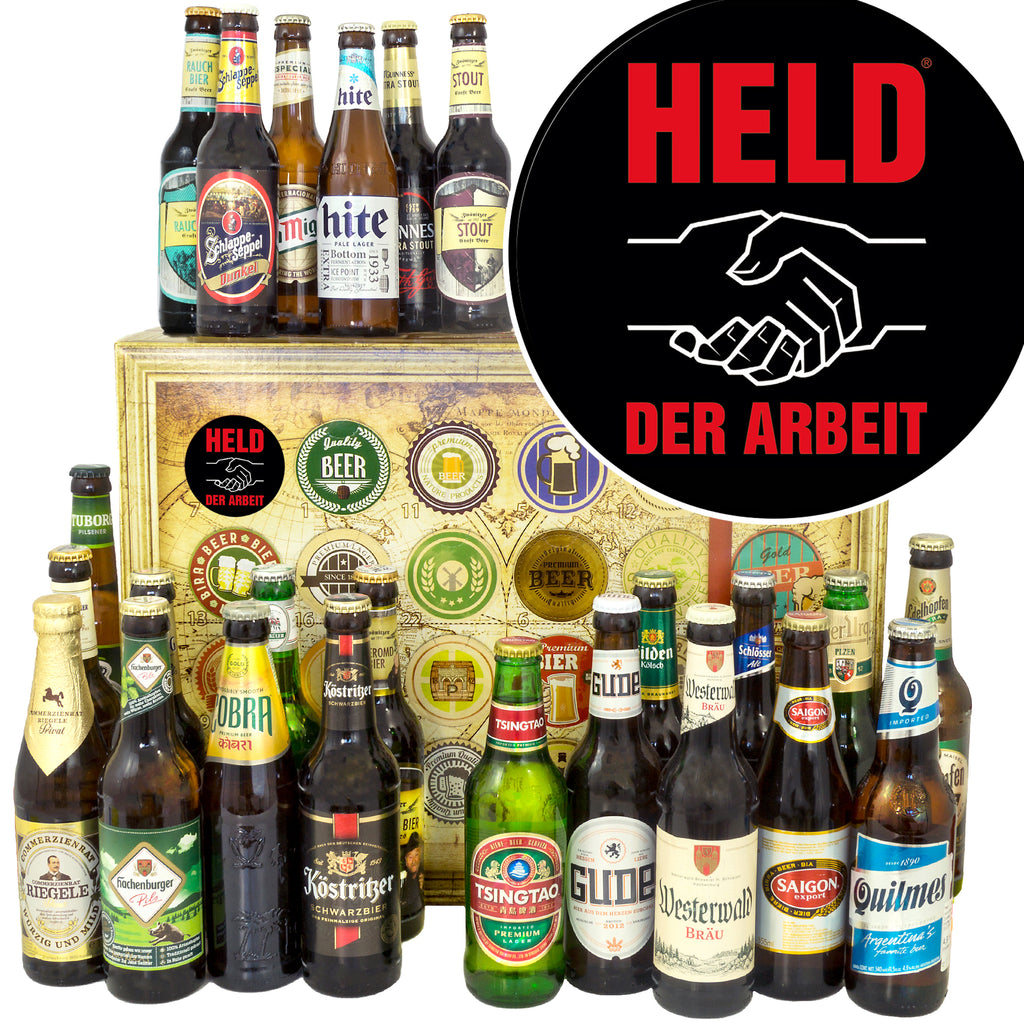 Held der Arbeit | 24 Flaschen Bier Deutschland und Welt | Biertasting