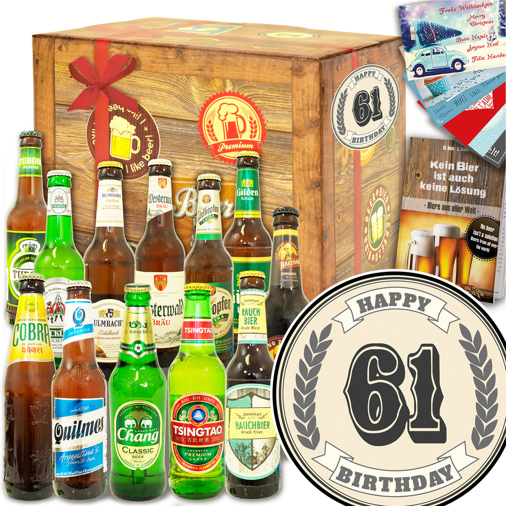 Geburtstag 61 | 12 Flaschen Biere Welt und Deutschland | Box