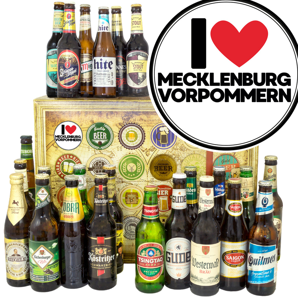 I Love Mecklenburg-Vorpommern | 24 Flaschen Bier aus Welt und Deutschland | Präsent