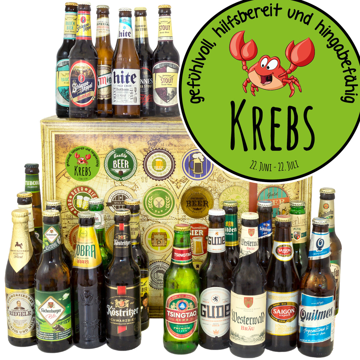 Sternzeichen Krebs | 24x Bier Bier Deutschland und Welt | Bier Geschenk