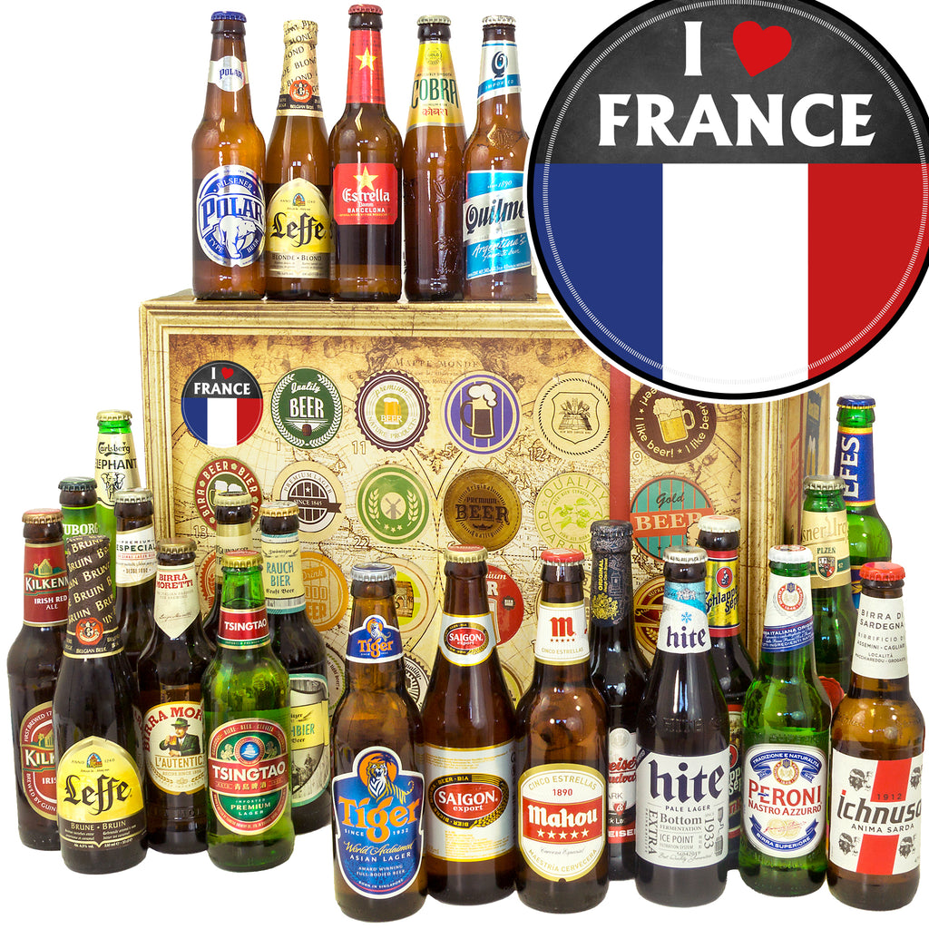 I love France | 24 Flaschen Biere der Welt Exoten | Präsent