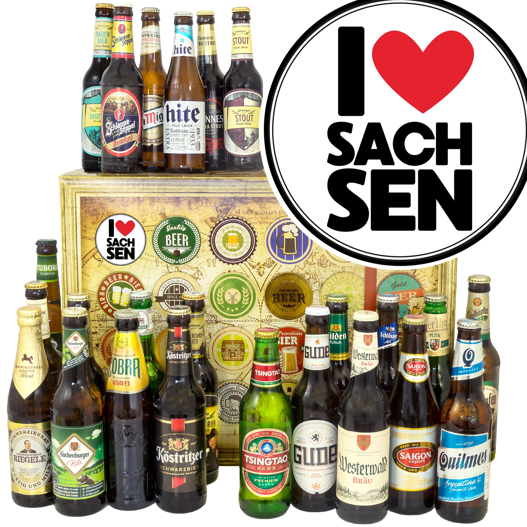 I Love Sachsen | 24x Bier Biere Welt und Deutschland | Geschenkpaket