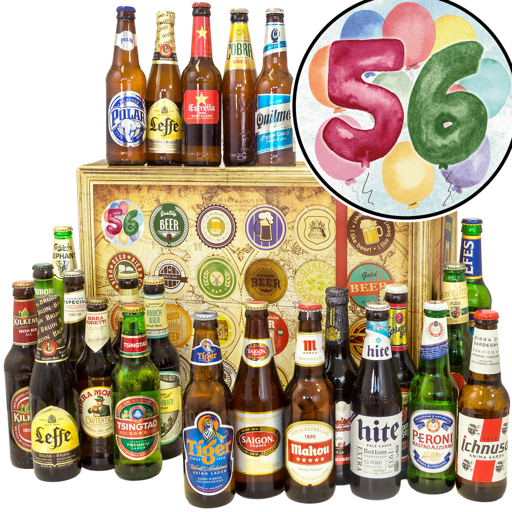 Geburtstag 56 | 24 Länder Biere der Welt Exoten | Geschenkset