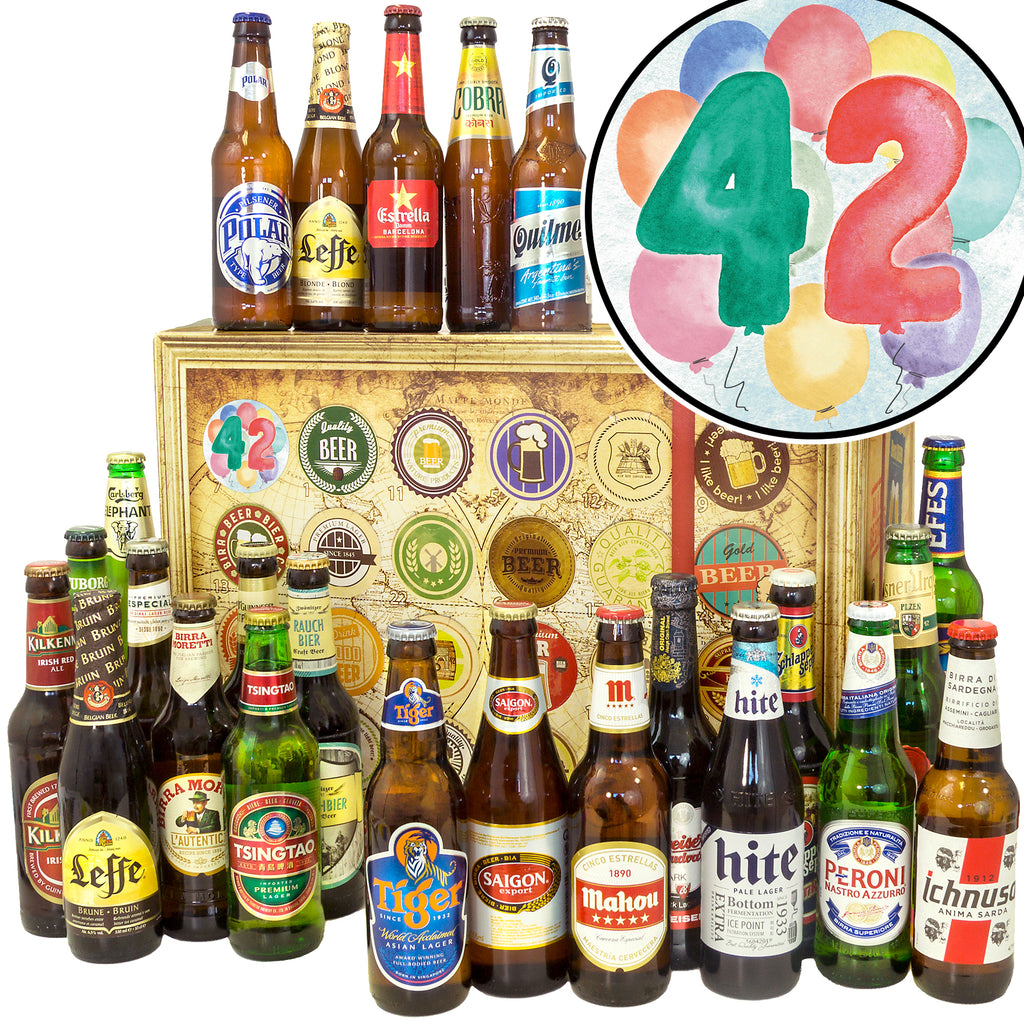 Geburtstag 42 | 24 Flaschen Biere aus aller Welt | Probierpaket