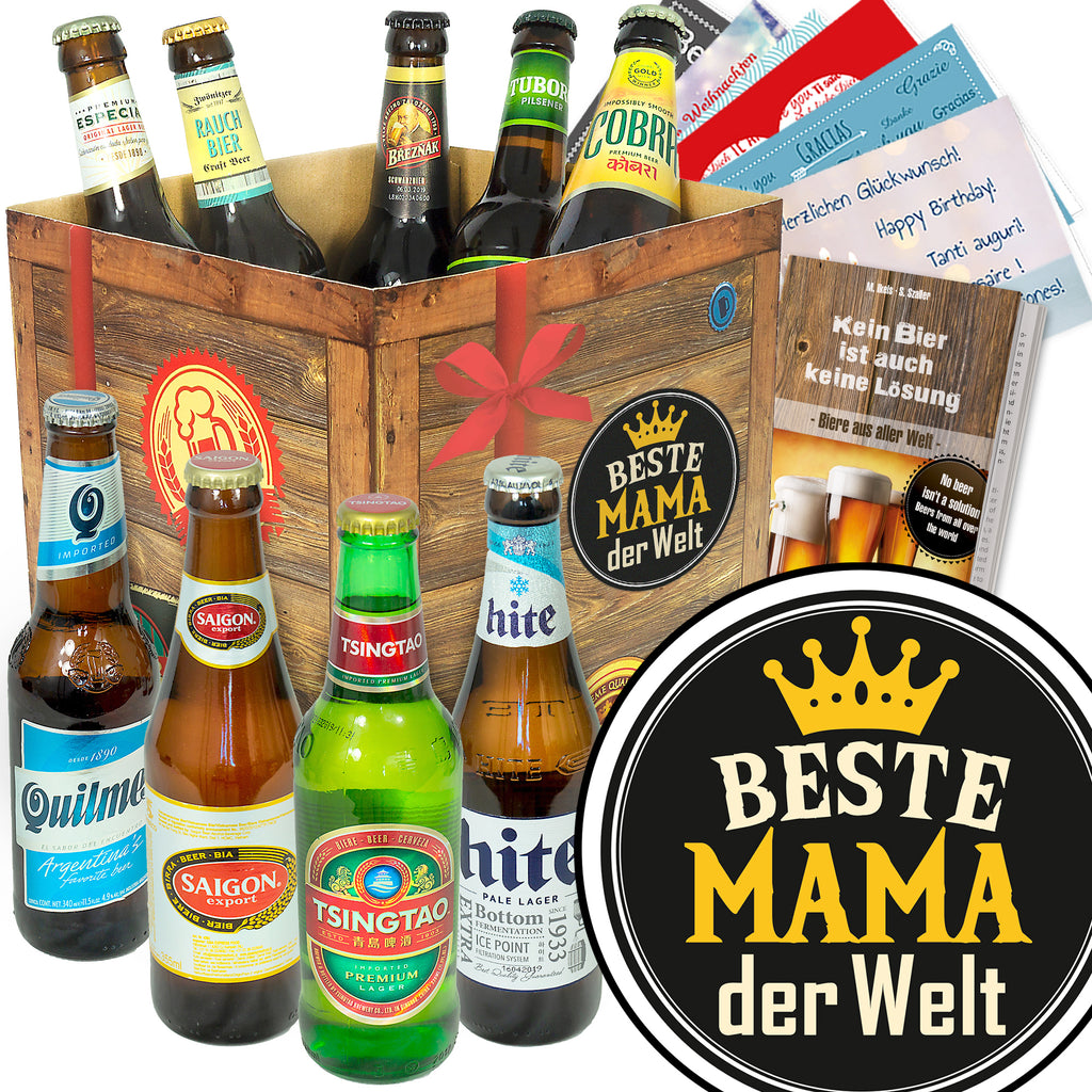 Beste Mama der Welt | 9 Flaschen Bier International | Geschenkpaket