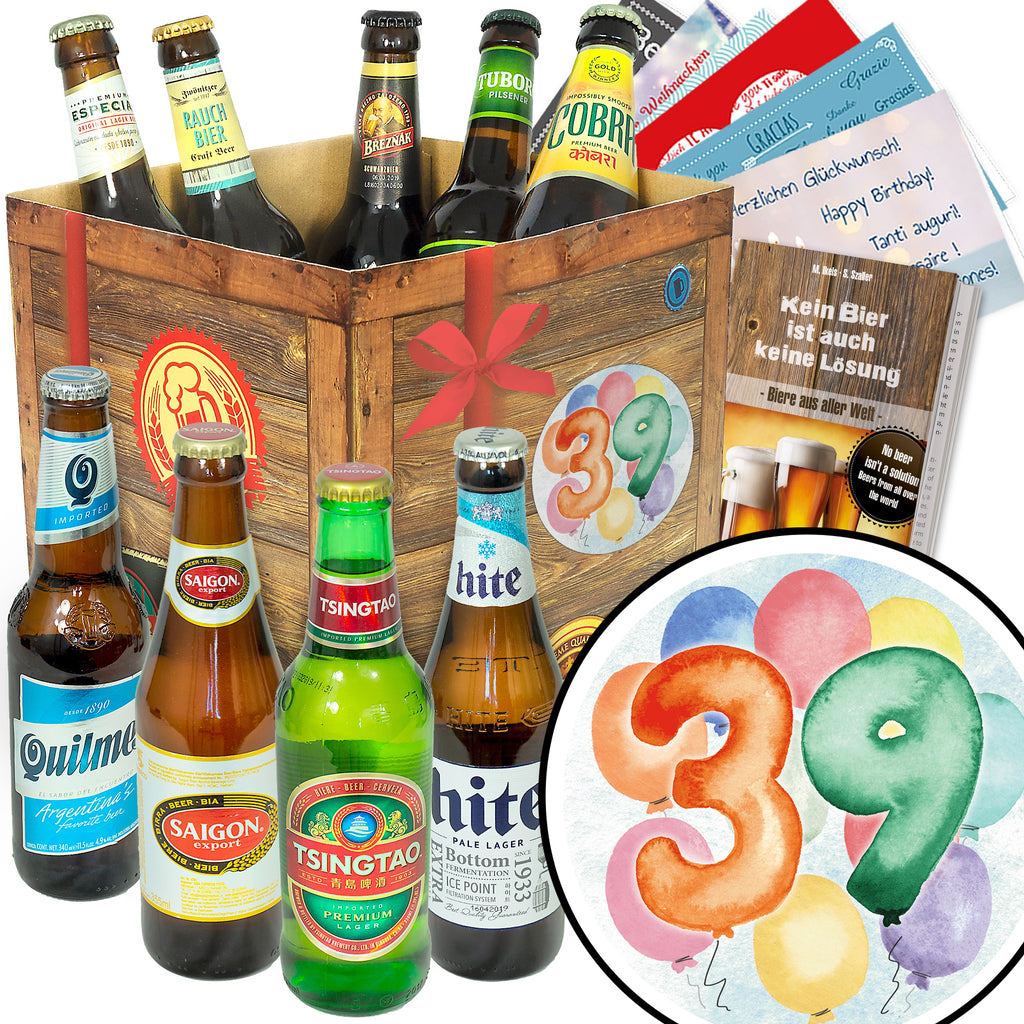 Geburtstag 39 | 9 Flaschen Biere der Welt Exoten | Geschenk Box