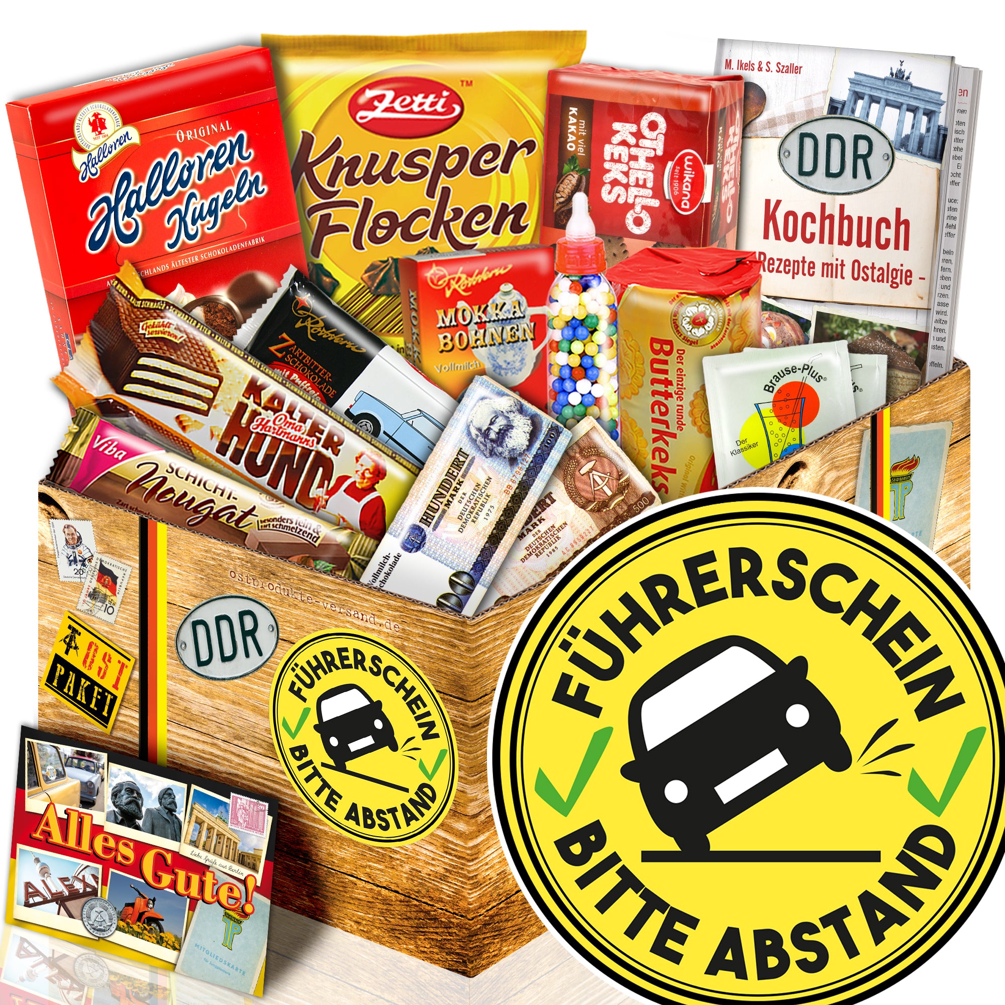 Führerschein bestanden - Bitte Abstand - Süßigkeiten Set DDR L - monatsgeschenke.de