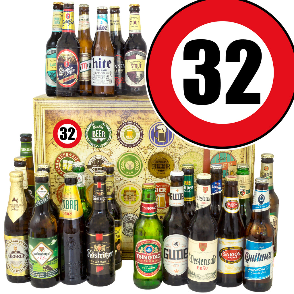 Zahl 32 | 24 Flaschen Bier International und Deutschland | Biergeschenk