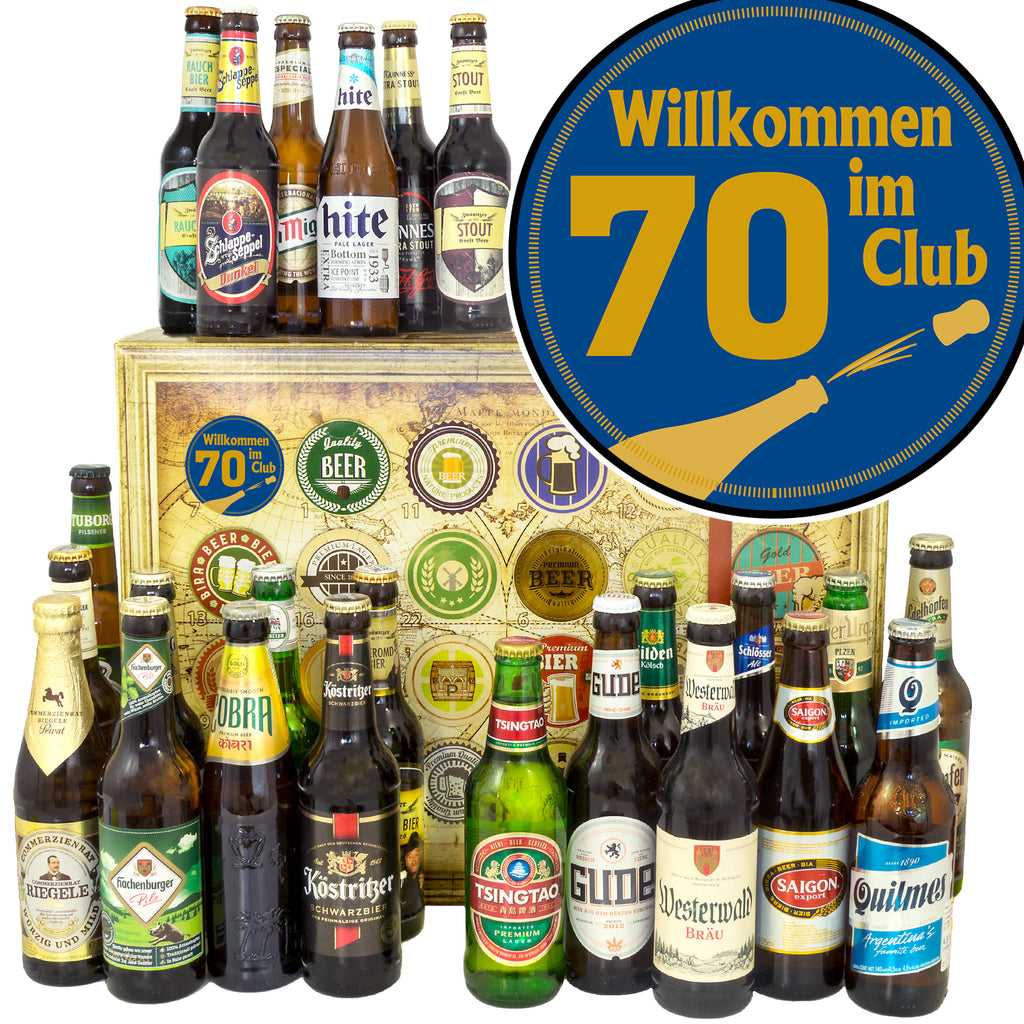 Wilkommen im Club 70 | 24 Biersorten Bier Deutschland und Welt | Geschenkkorb