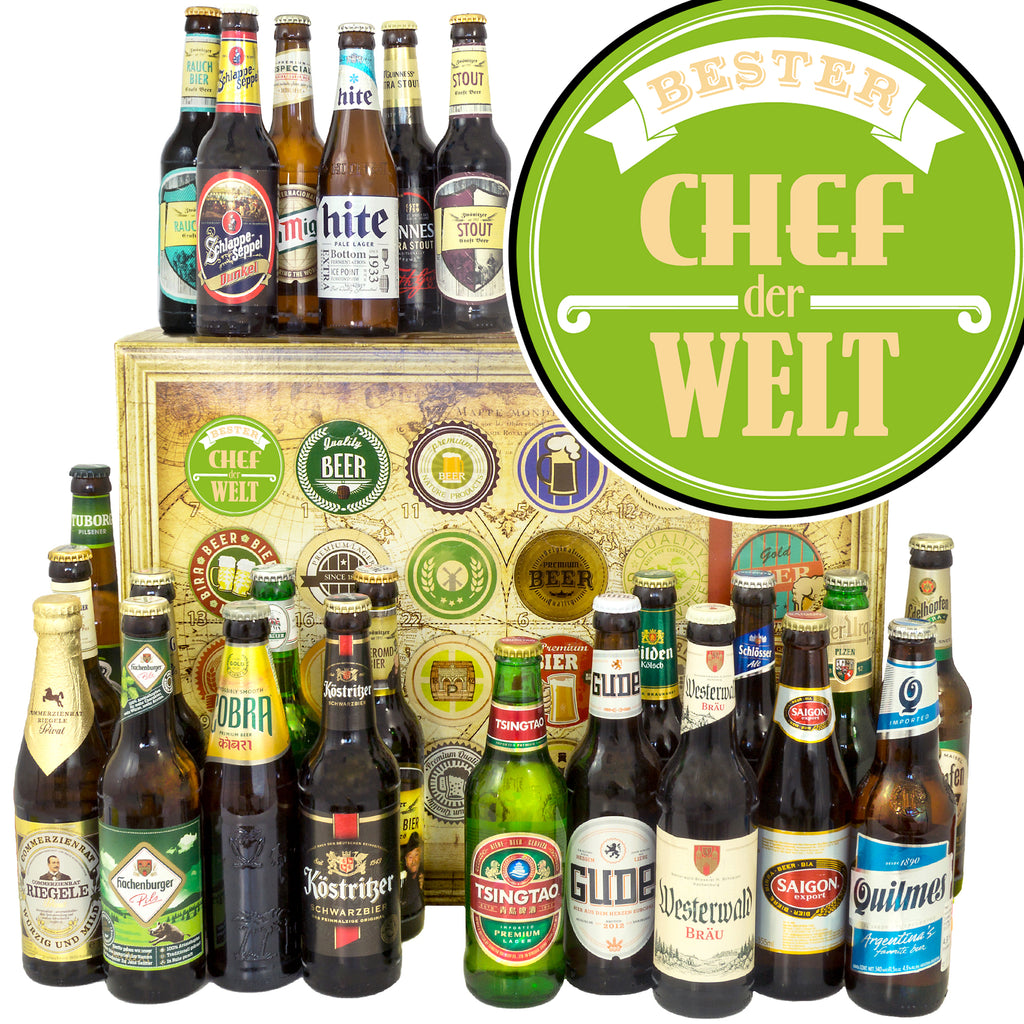 Bester Chef | 24x Bier Bier aus Welt und Deutschland | Biergeschenk