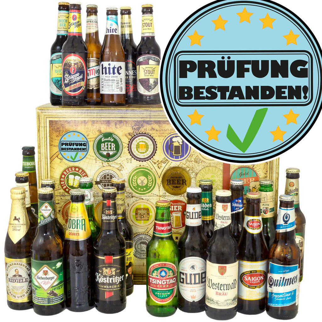 Prüfung bestanden | 24 Flaschen Biere Welt und Deutschland | Bier Geschenk