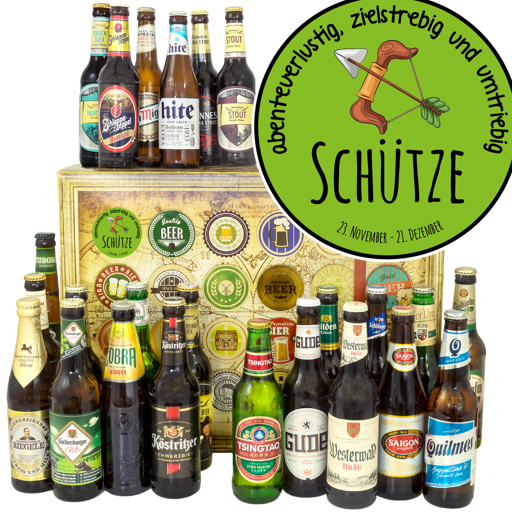 Sternzeichen Schütze | 24 Flaschen Bier aus Welt und Deutschland | Geschenkpaket