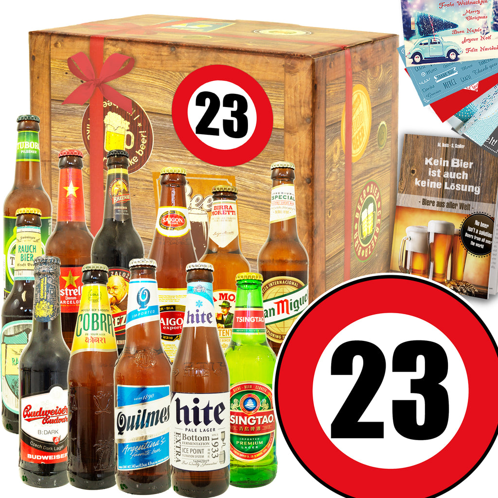 Zahl 23 | 12 Flaschen Bier aus aller Welt | Geschenk Set