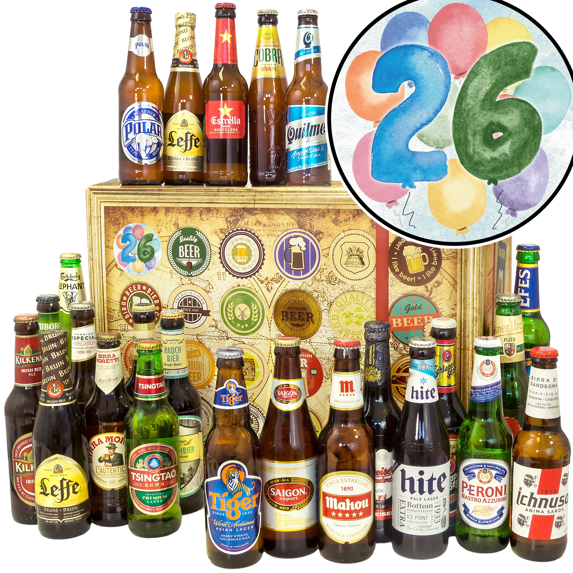Geburtstag 26 | 24x Biere aus aller Welt | Geschenk Box - monatsgeschenke.de