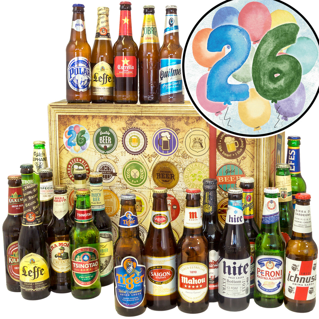 Geburtstag 26 | 24x Biere aus aller Welt | Geschenk Box