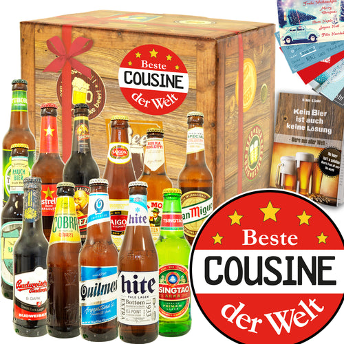 Beste Cousine | 12 Flaschen Bier Weltreise | Geschenk Set