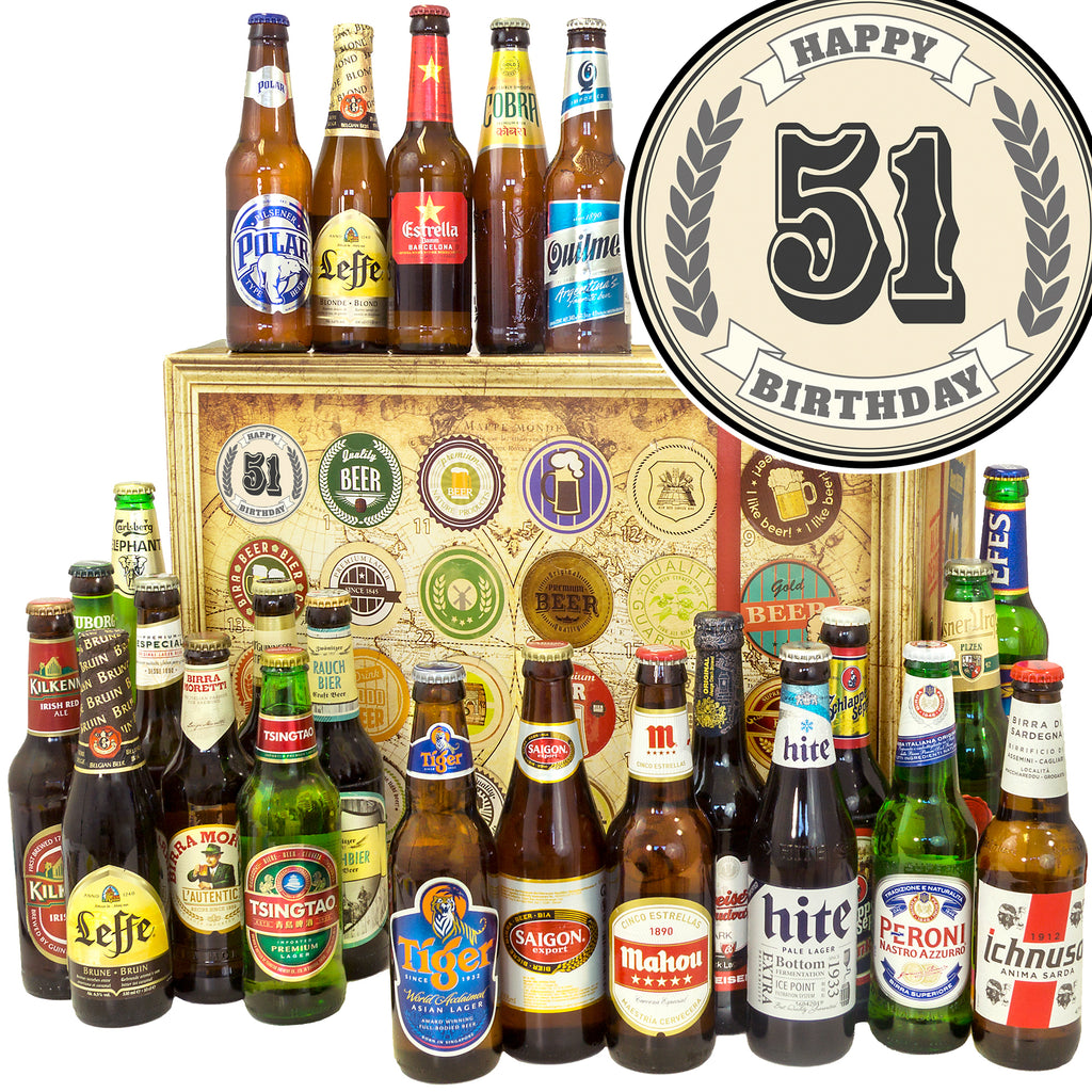 Geburtstag 51 | 24 Biersorten Biere der Welt Exoten | Geschenk Set