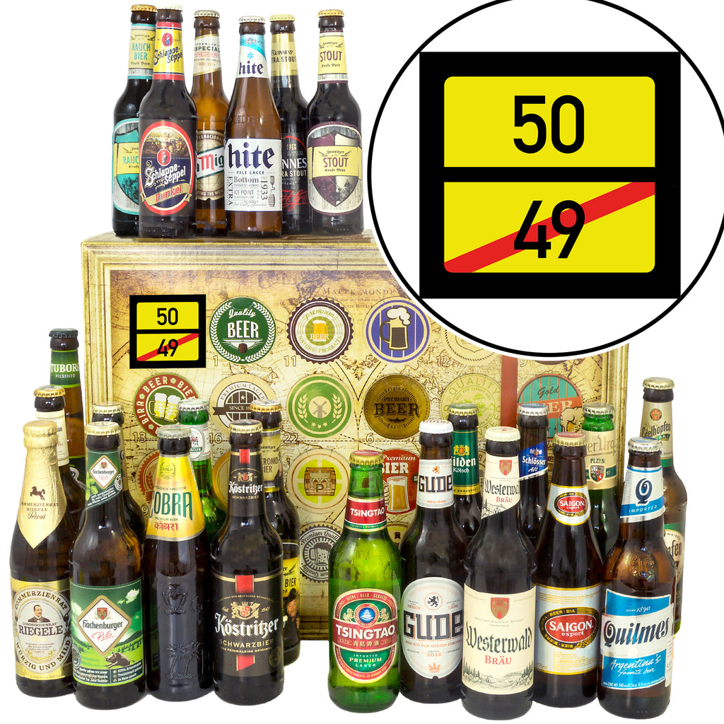 Ortsschild 50 | 24 Spezialitäten Biere Welt und Deutschland | Geschenkbox