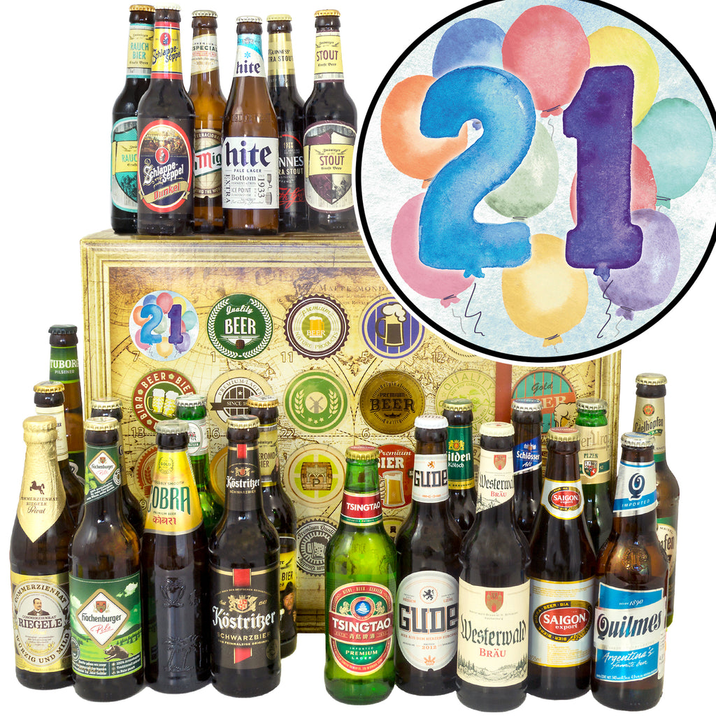 Geburtstag 21 | 24x Bier Bier Deutschland und Welt | Geschenkkorb