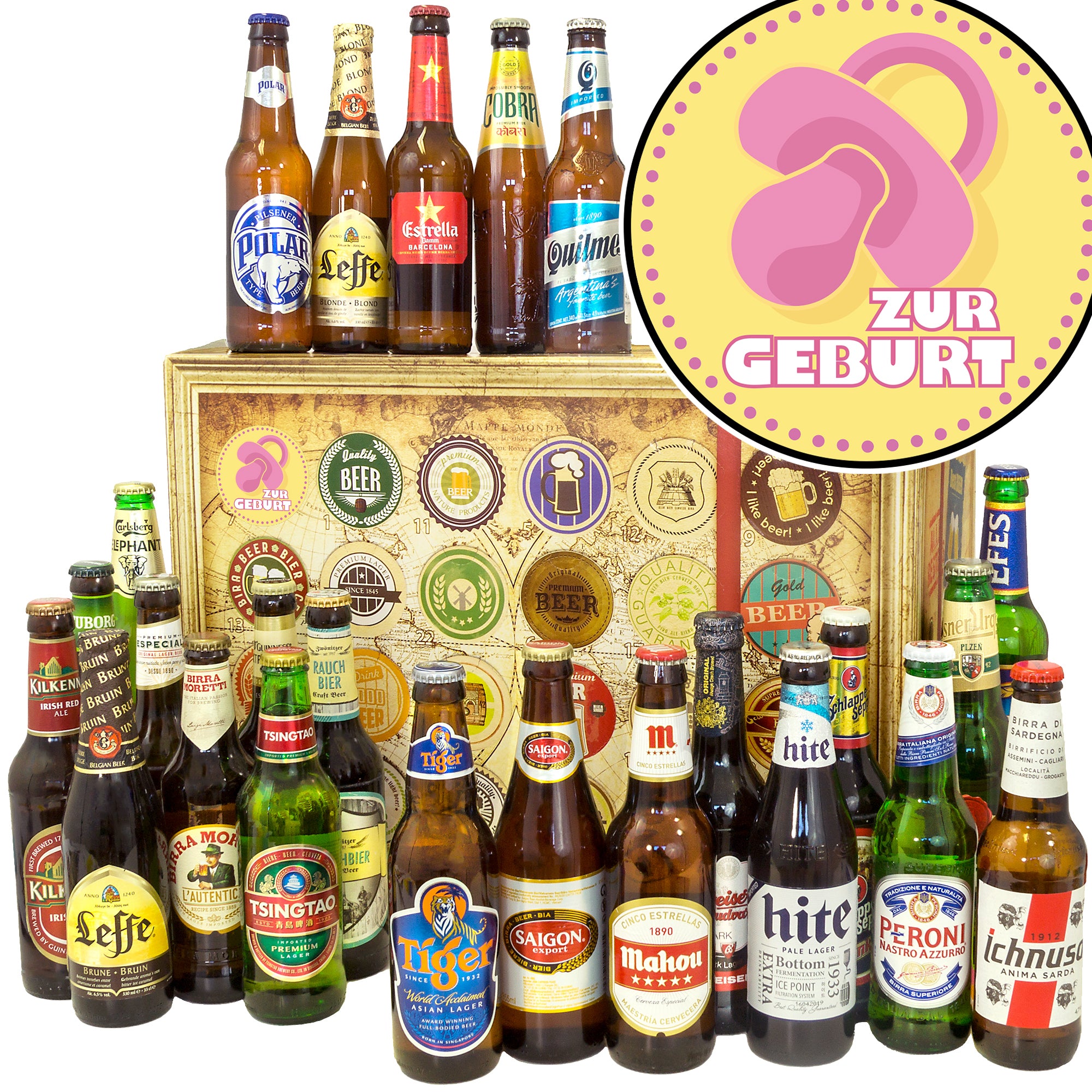 Zur Geburt Mädchen | 24 Spezialitäten Biere der Welt | Geschenkidee - monatsgeschenke.de