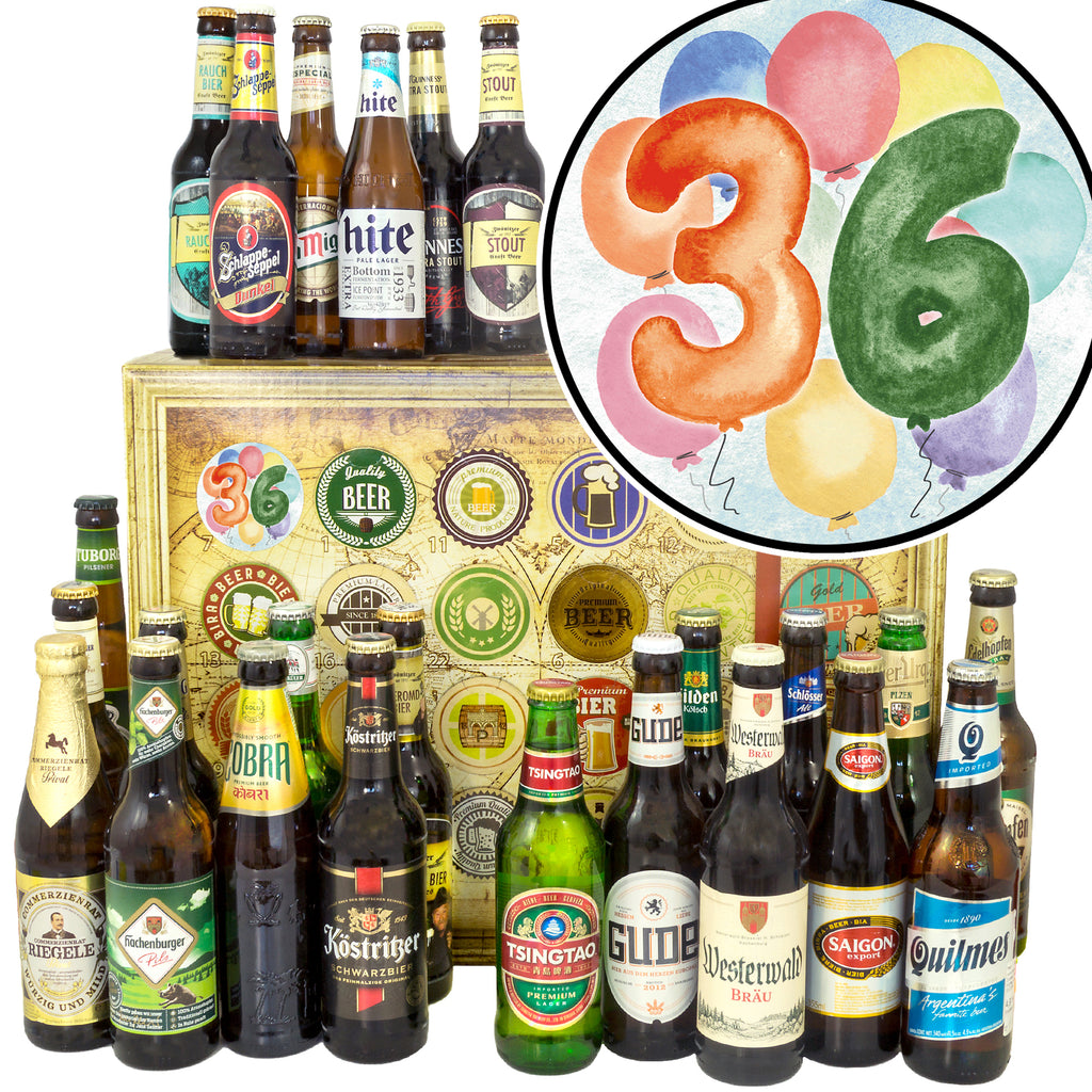 Geburtstag 36 | 24 Spezialitäten Bier aus Welt und Deutschland | Box