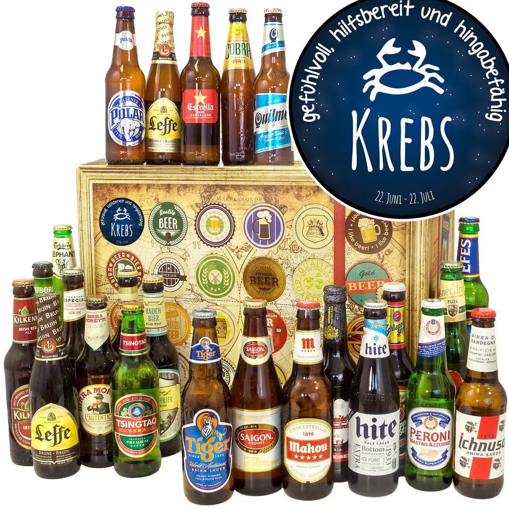Sternzeichen Krebs | 24 Biersorten Biere aus aller Welt | Geschenk Box