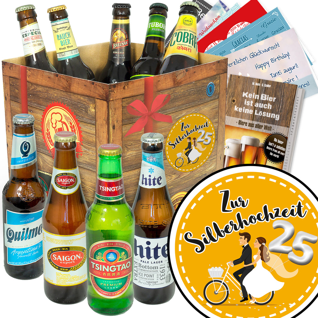 Zur Silberhochzeit | 9 Flaschen Biere aus aller Welt | Geschenkkorb