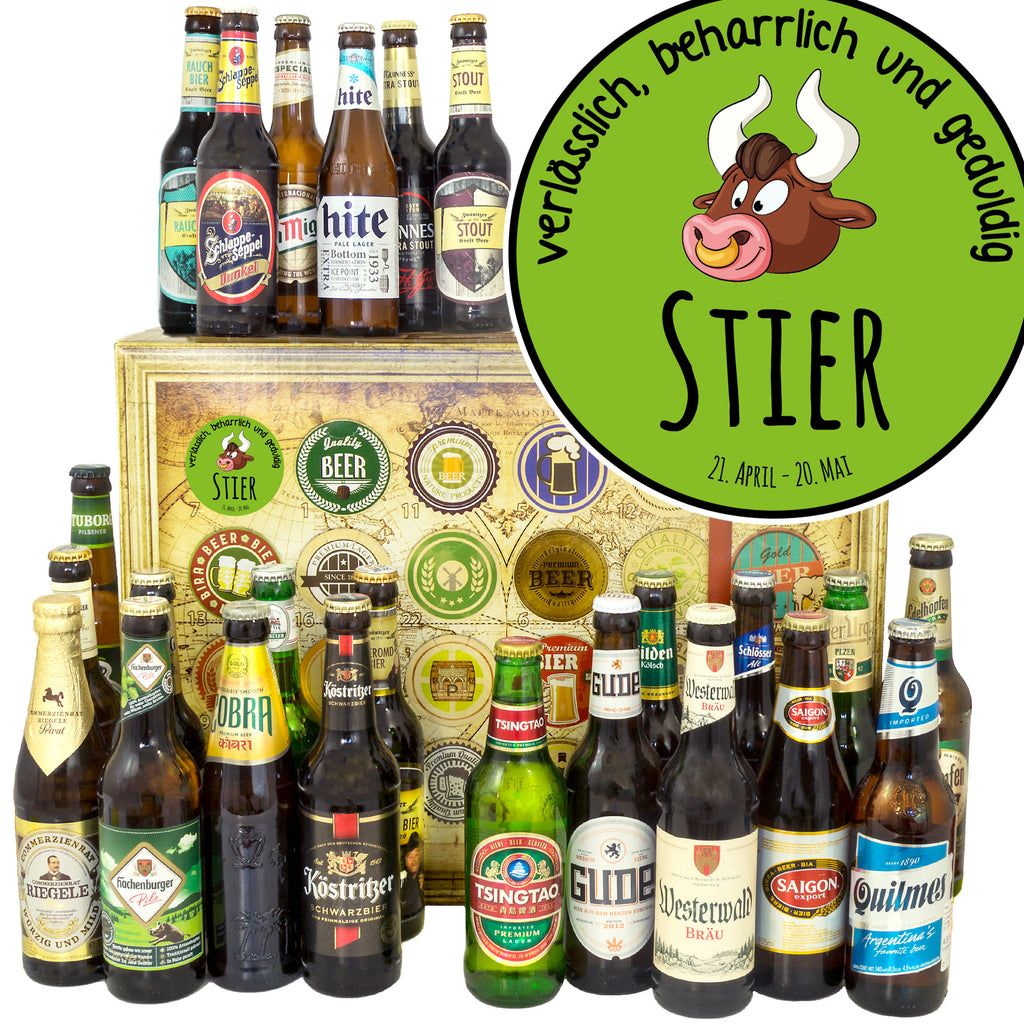 Sternzeichen Stier | 24x Bier International und Deutschland | Geschenk Box