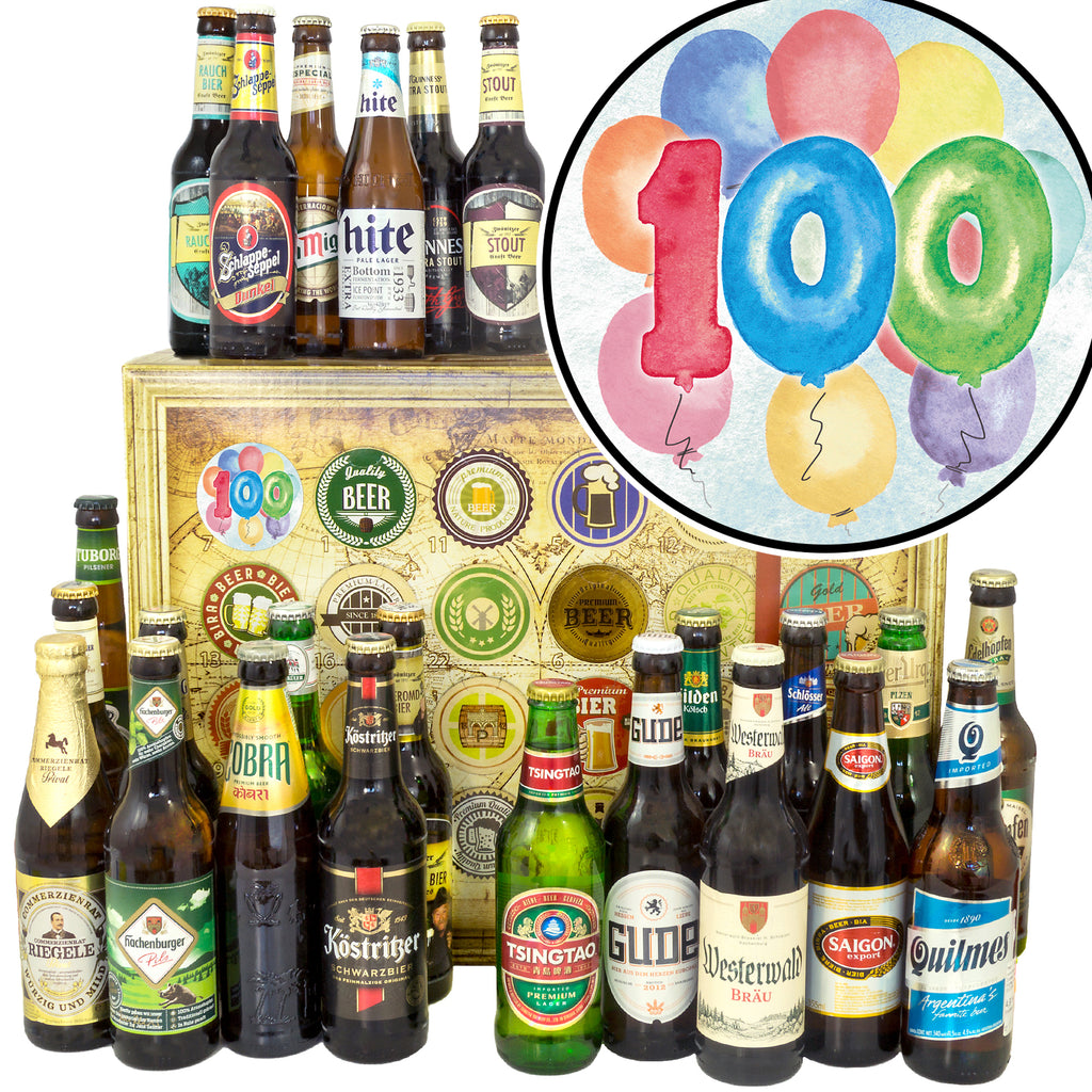 Geburtstag 100 | 24x Bier Bier International und Deutschland | Bier Geschenk