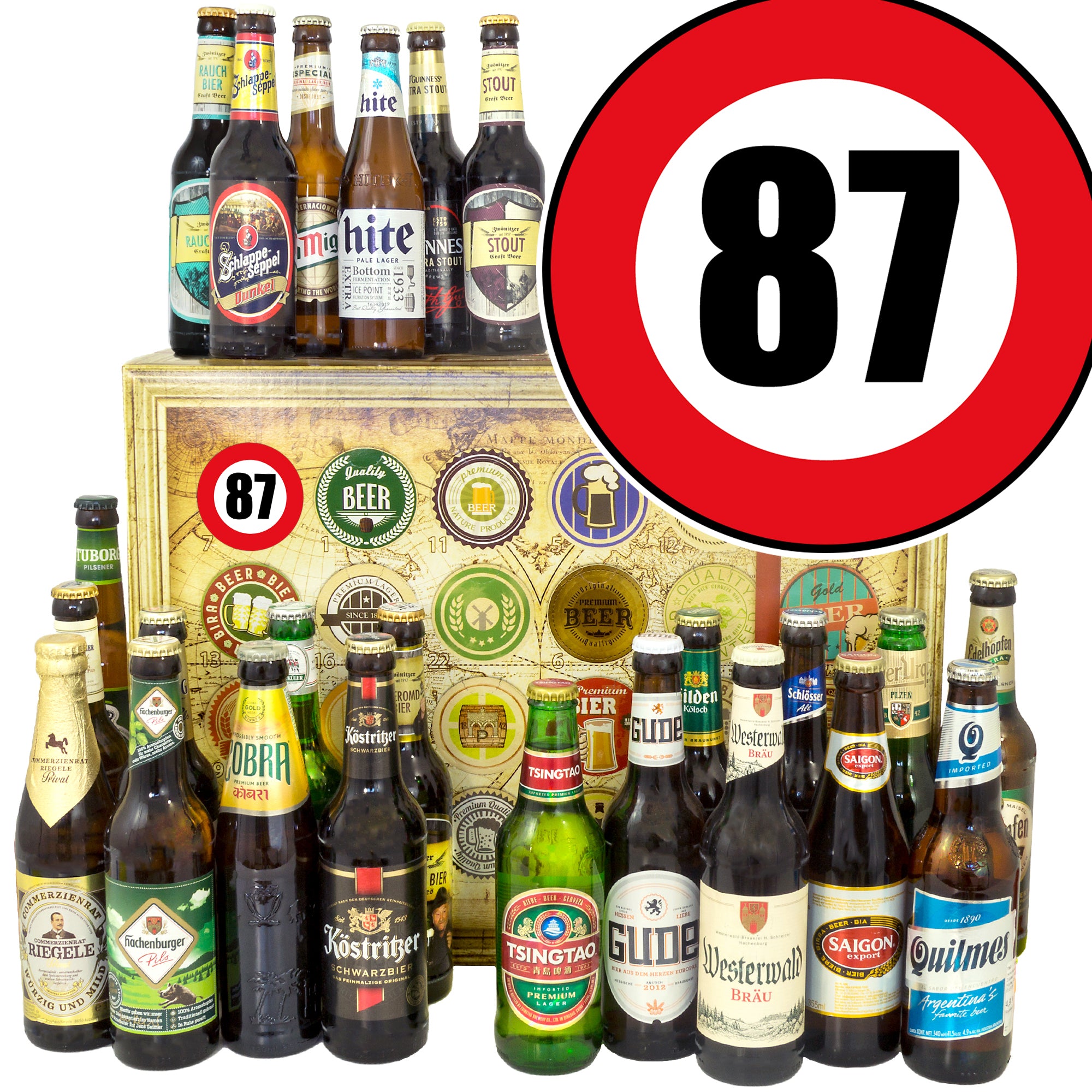 Zahl 87 | 24 Flaschen Bier Deutschland und Welt | Box