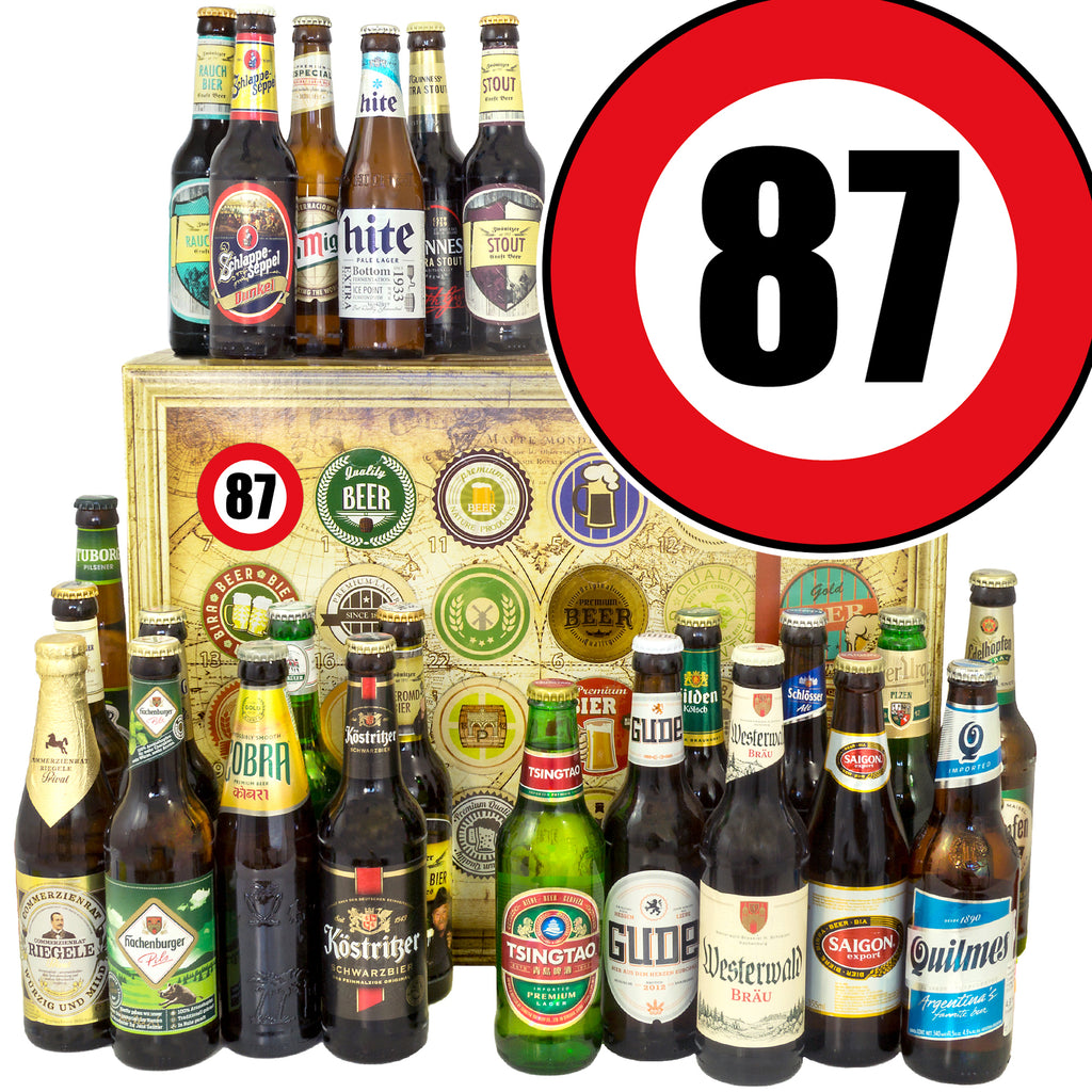 Zahl 87 | 24 Flaschen Bier Deutschland und Welt | Box