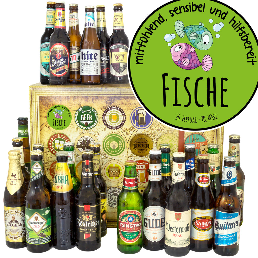 Sternzeichen Fische | 24 Spezialitäten Bier aus Welt und Deutschland | Probierpaket