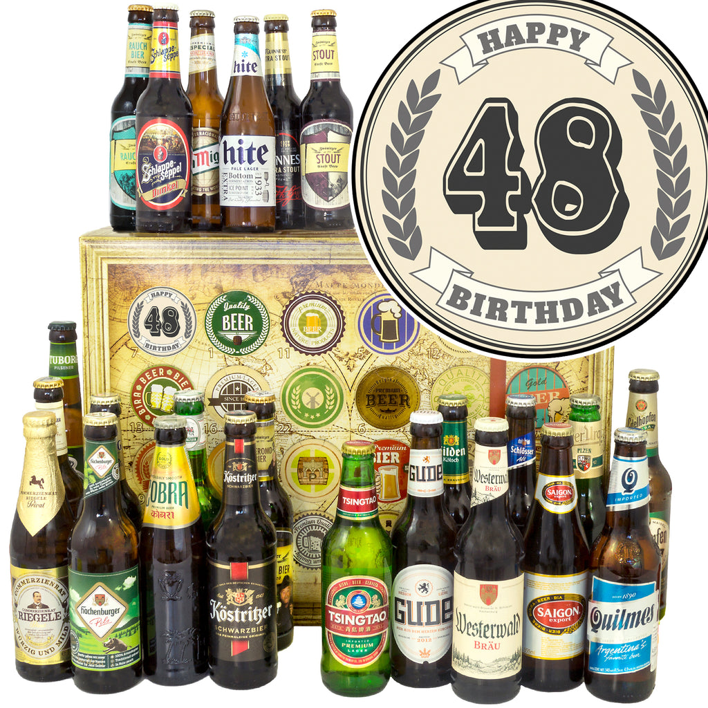 Geburtstag 48 | 24 Biersorten Biere Welt und Deutschland | Geschenkbox