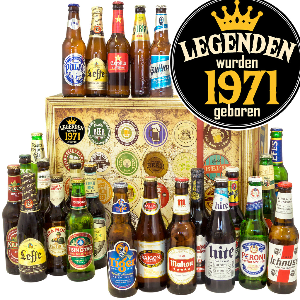Legenden 1971 | 24 Flaschen Bier aus aller Welt | Geschenk Box