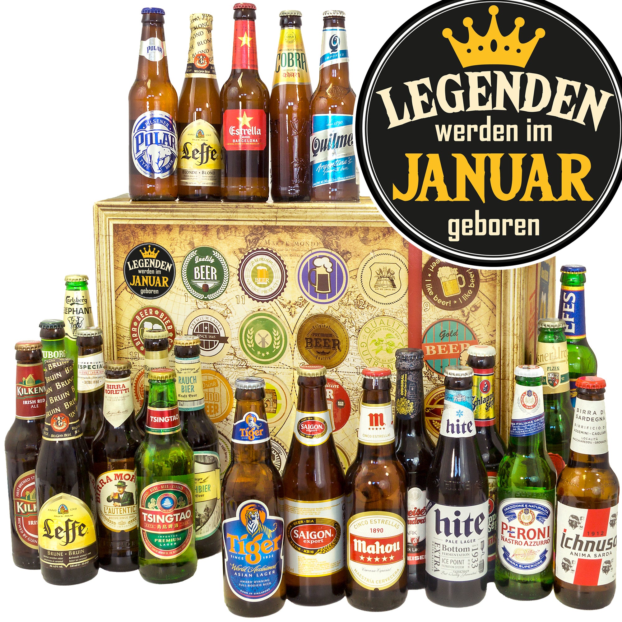 Legende Januar | 24 Biersorten Bier aus aller Welt | Geschenkbox - monatsgeschenke.de