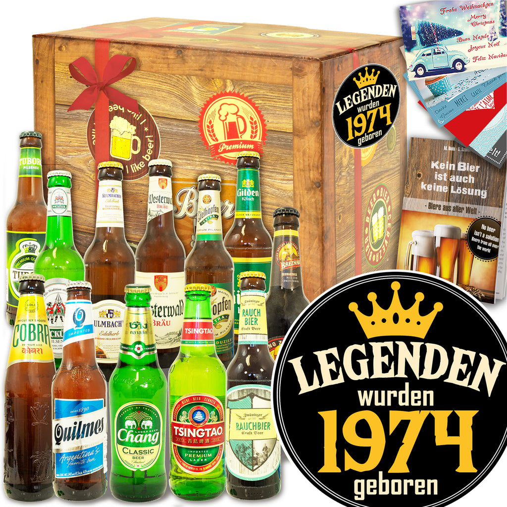 Legenden 1974 | 12 Flaschen Bier aus der Welt und Deutschland | Geschenkkorb