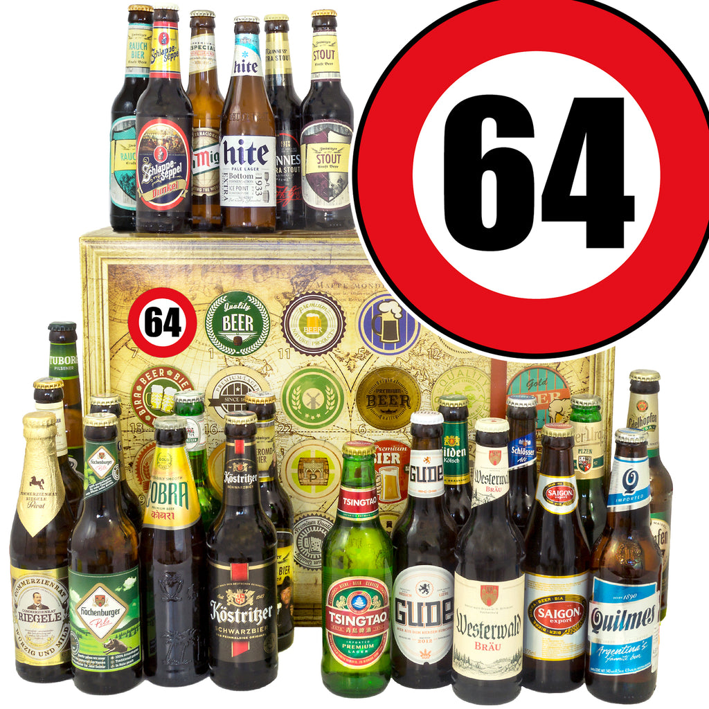 Zahl 64 | 24 Flaschen Bier International und Deutschland | Geschenkidee