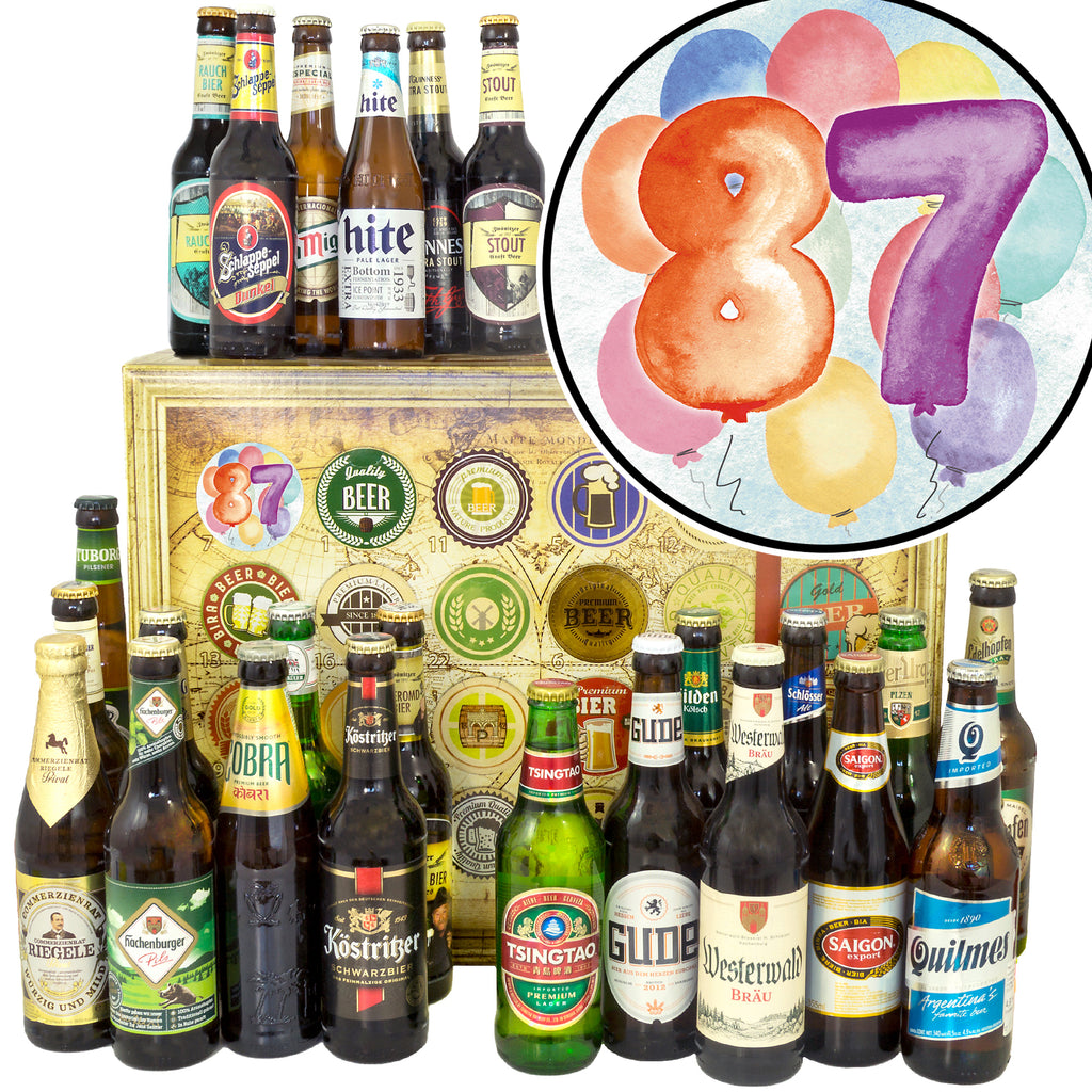 Geburtstag 87 | 24 Flaschen Bier Deutschland und Welt | Biergeschenk