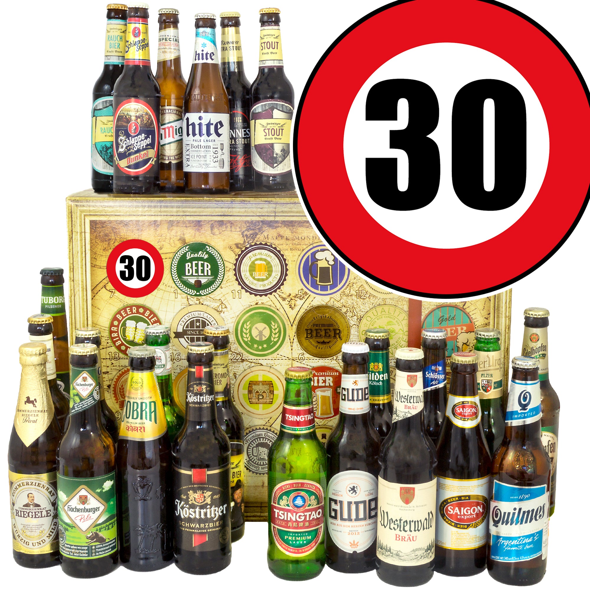 Zahl 30 | 24x Bier Bier Deutschland und Welt | Geschenk Set