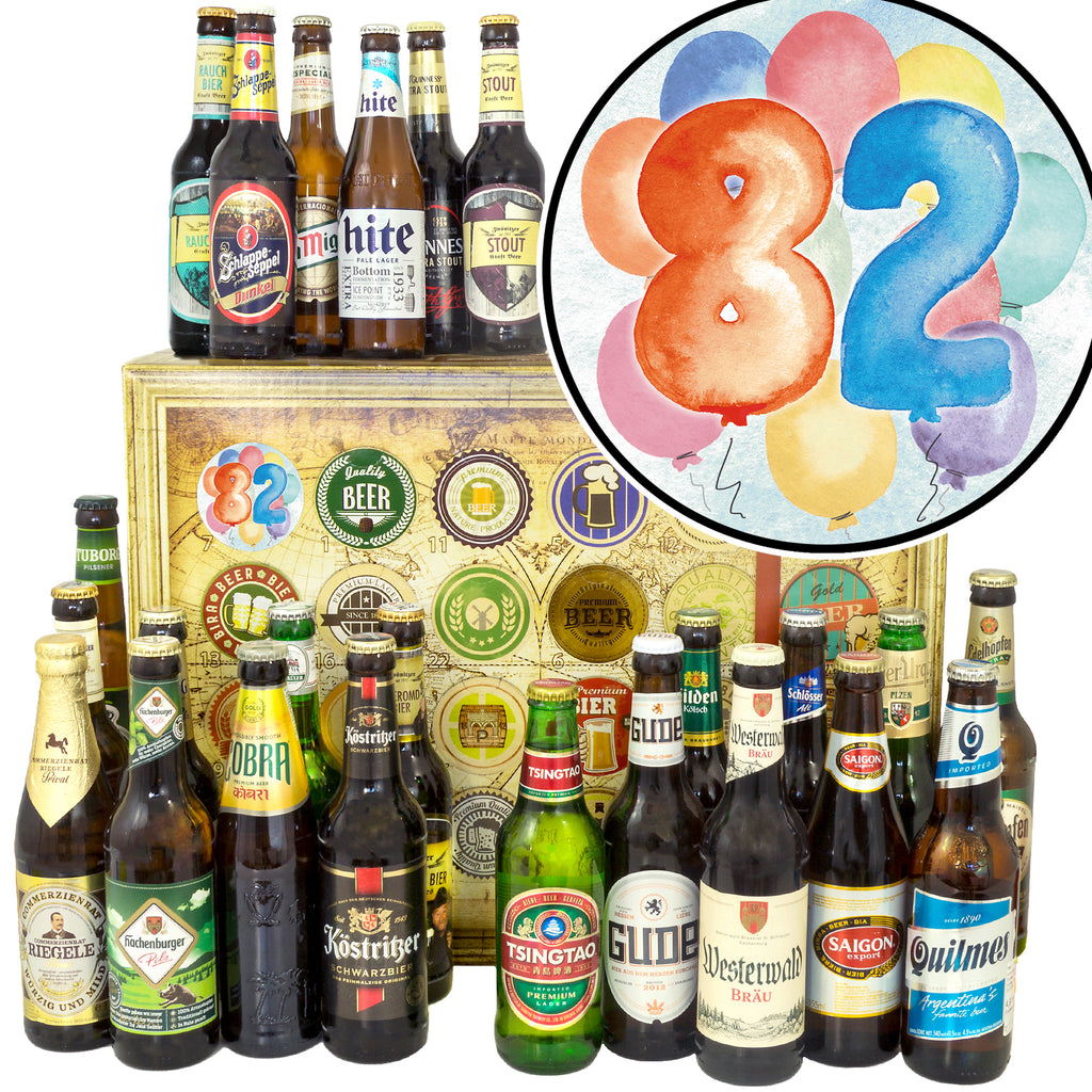 Geburtstag 82 | 24 Flaschen Bier aus Welt und Deutschland | Bier Geschenk