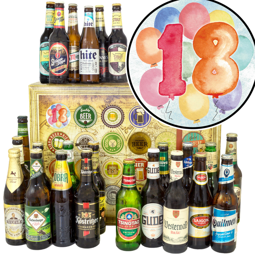 Jubiläum 18 | 24 Flaschen Biere Welt und Deutschland | Geschenkset