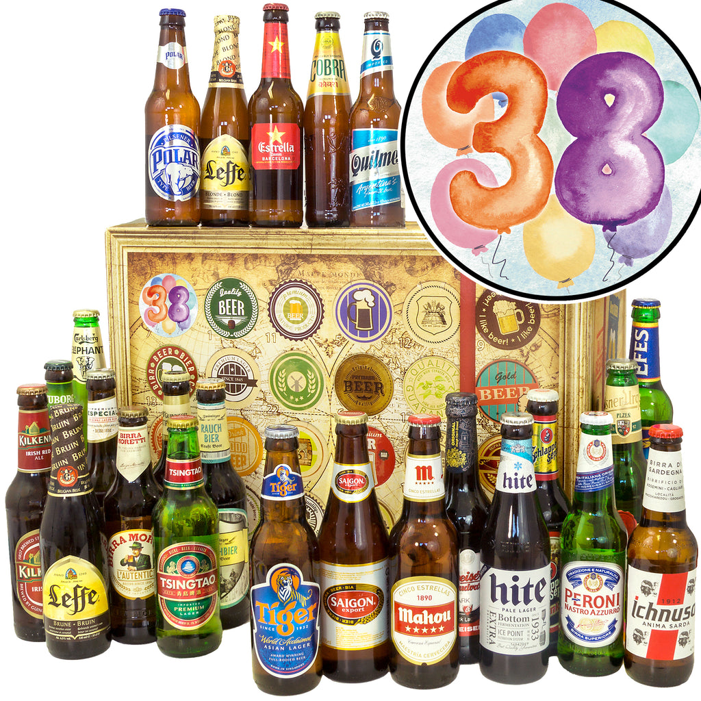 Geburtstag 38 | 24 Spezialitäten Bier Weltreise | Geschenkkorb