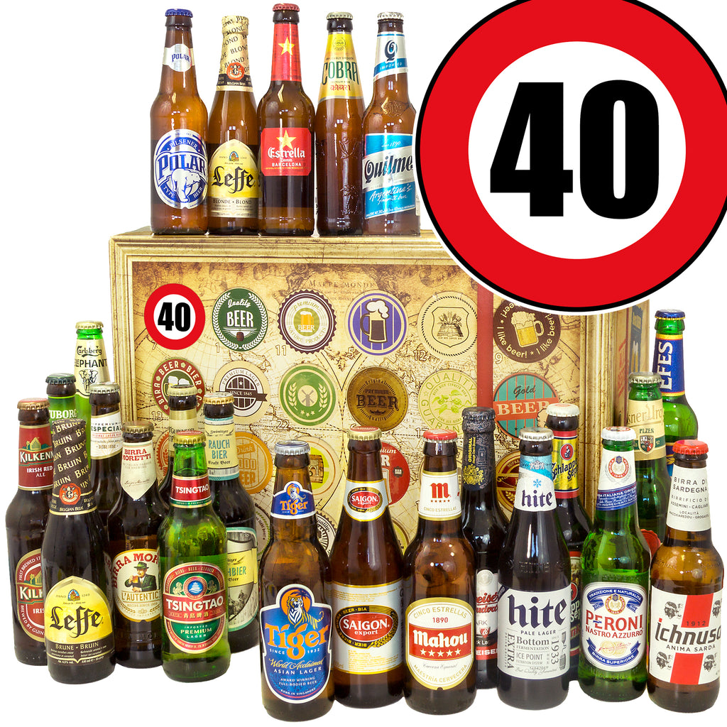 Zahl 40 | 24 Spezialitäten Biere der Welt Exoten | Geschenk Box