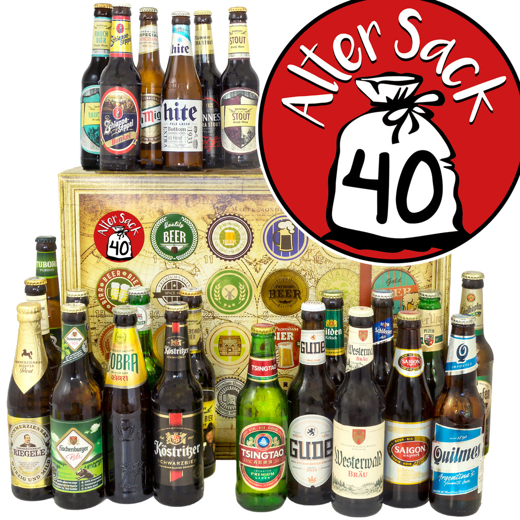 Alter Sack 40 | 24x Bier Biere Welt und Deutschland | Geschenkbox