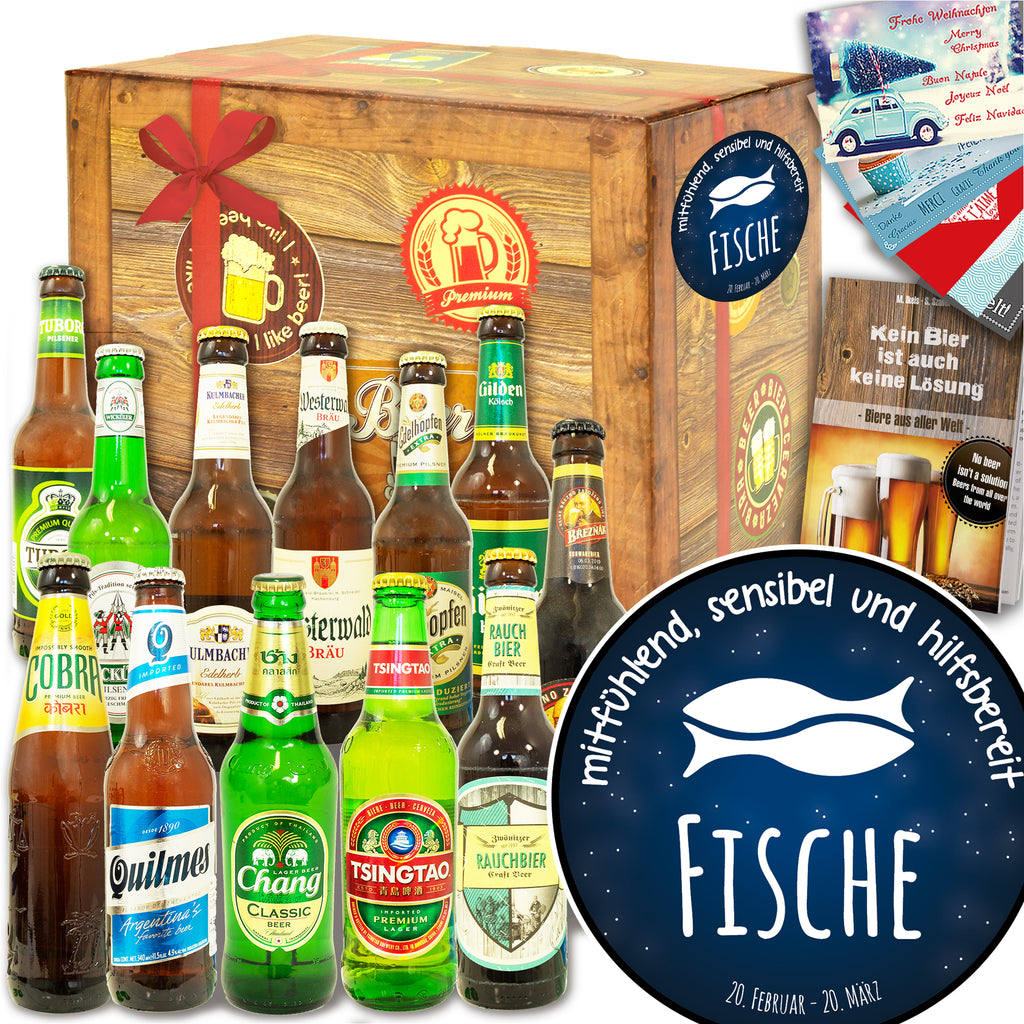 Sternzeichen Fische | 12 Flaschen Bier aus der Welt und Deutschland | Geschenkpaket