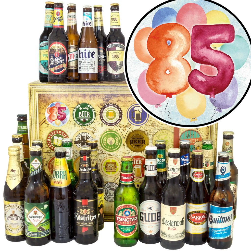 Geburtstag 85 | 24x Bier Bier International und Deutschland | Geschenk Set