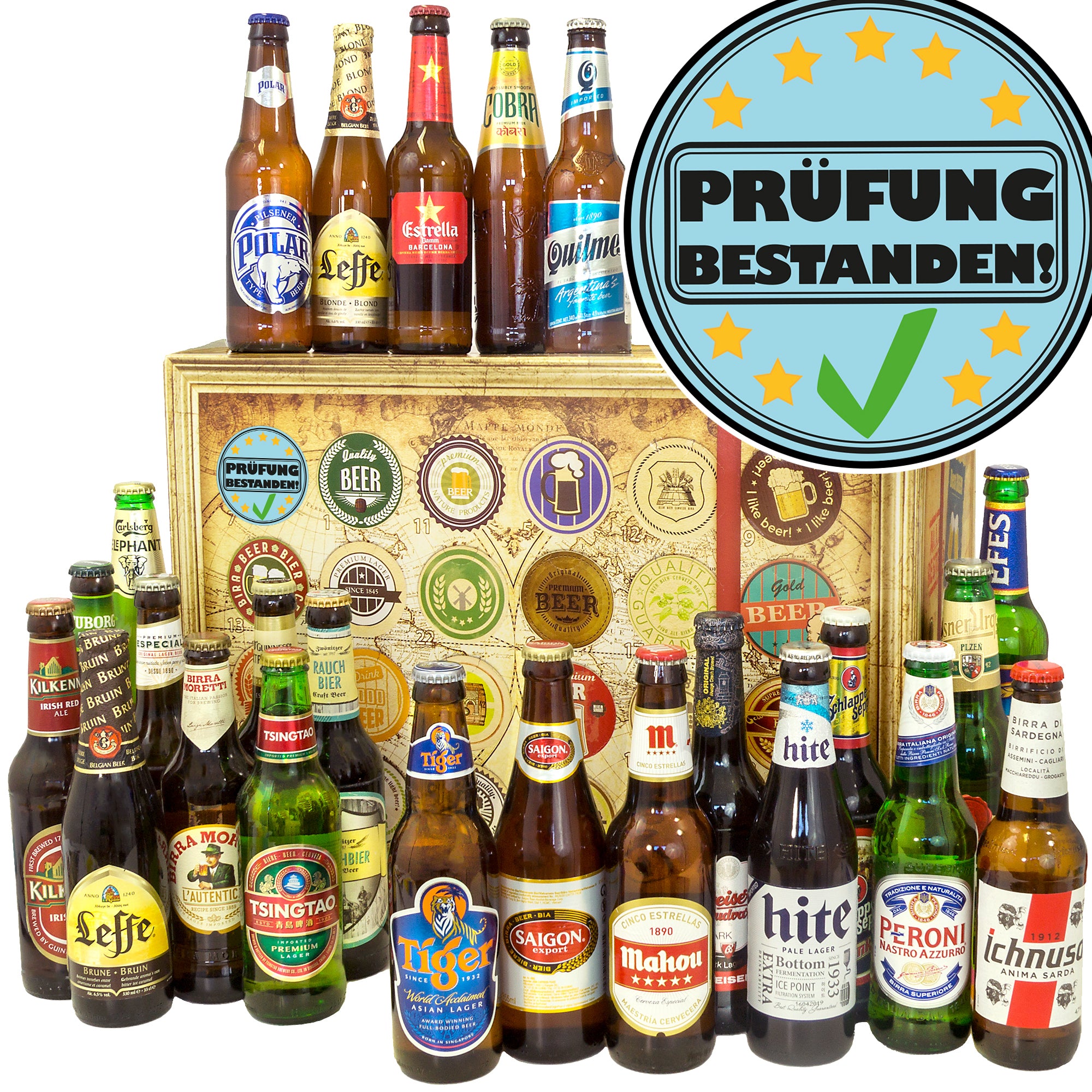 Prüfung bestanden | 24 Länder Biere der Welt | Paket - monatsgeschenke.de